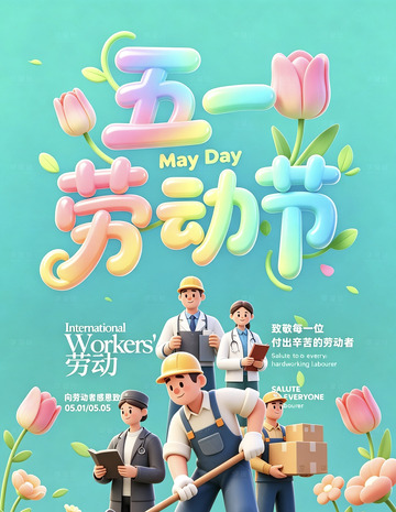 五彩五一劳动节宣传海报设计素材