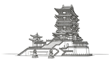 滕王阁线描插画2