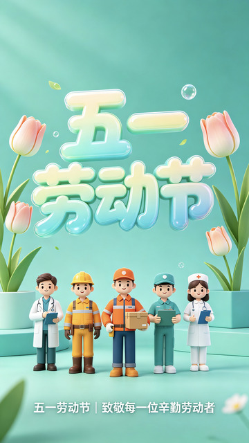 五一劳动节卡通人物宣传海报