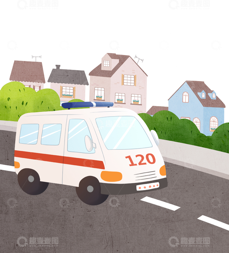 源文件下载【趣麦麦图】道路上行驶的120救护车插画