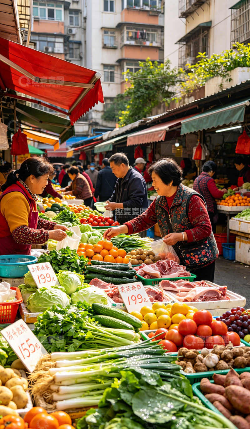 高清大图下载【趣麦麦图】热闹菜市场蔬菜水果摊摄影