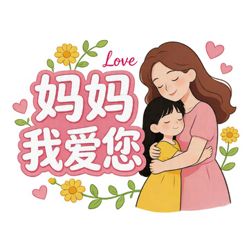 妈妈我爱您母亲节温馨插画免扣素材