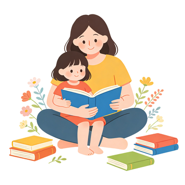 扁平插画温馨亲子阅读场景3