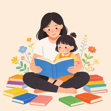 扁平插画温馨亲子阅读场景2