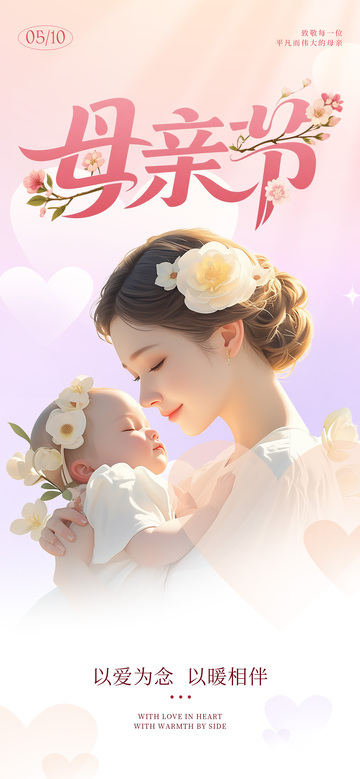 温馨母亲节母子插画设计素材