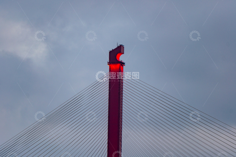 高清大图下载【趣麦麦图】上海黄浦江杨浦大桥斜拉桥红塔夜景摄影