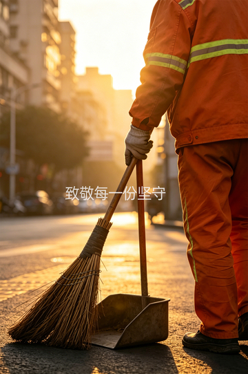 环卫工黄昏清扫街景