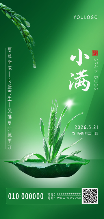 绿色调小满节气海报设计
