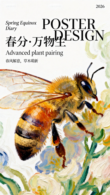 春分万物生蜂绘海报设计