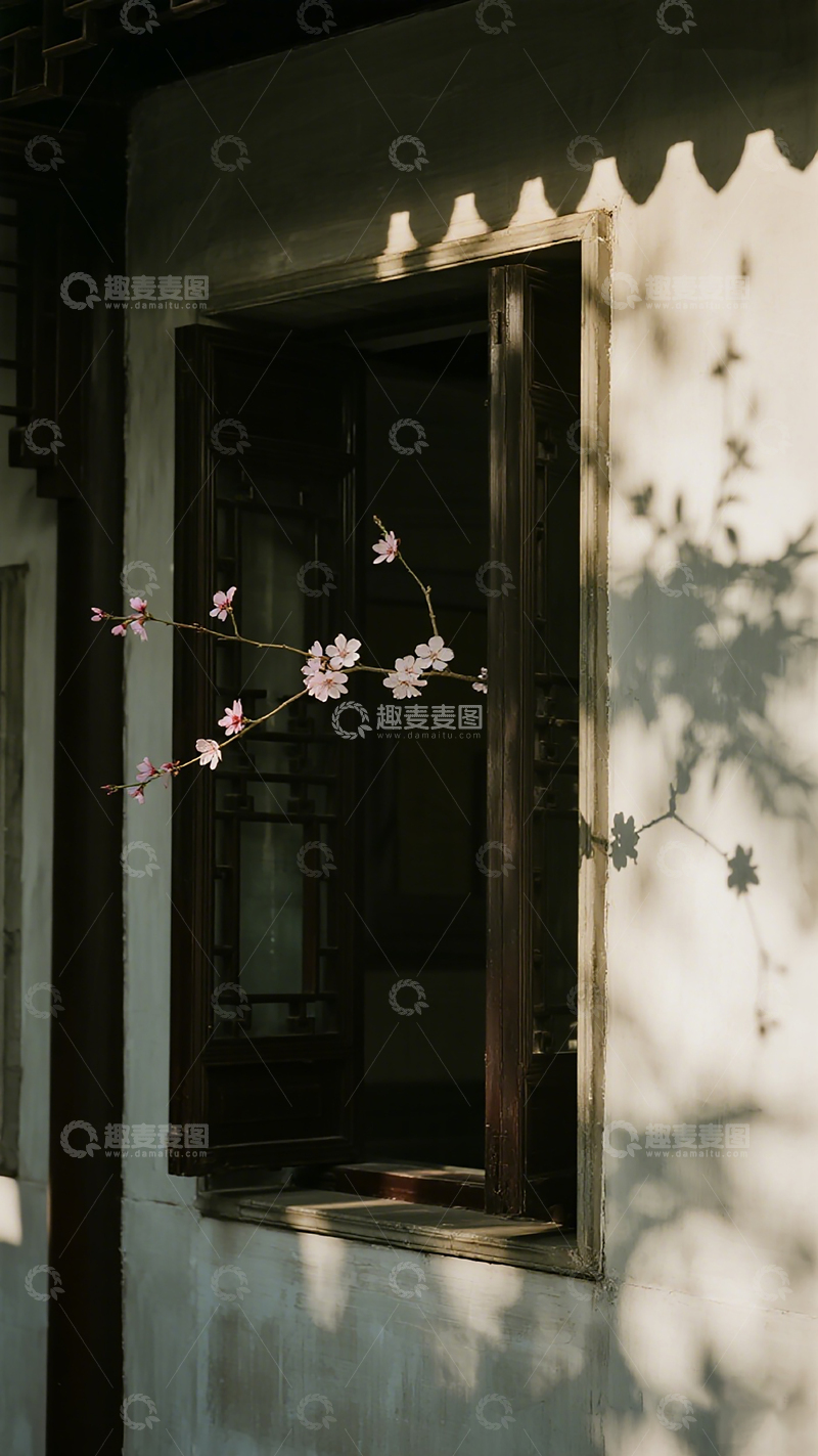 高清大图下载【趣麦麦图】古韵桃花窗影