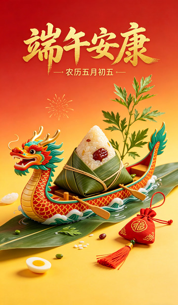 端午节龙舟粽香祝福图