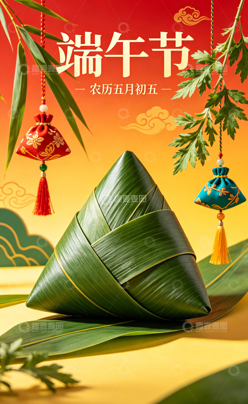高清大图下载【趣麦麦图】-端午粽子喜庆节日插画
