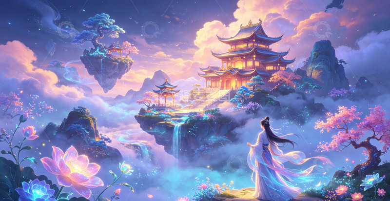 高清大图下载【趣麦麦图】梦幻仙境古风插画