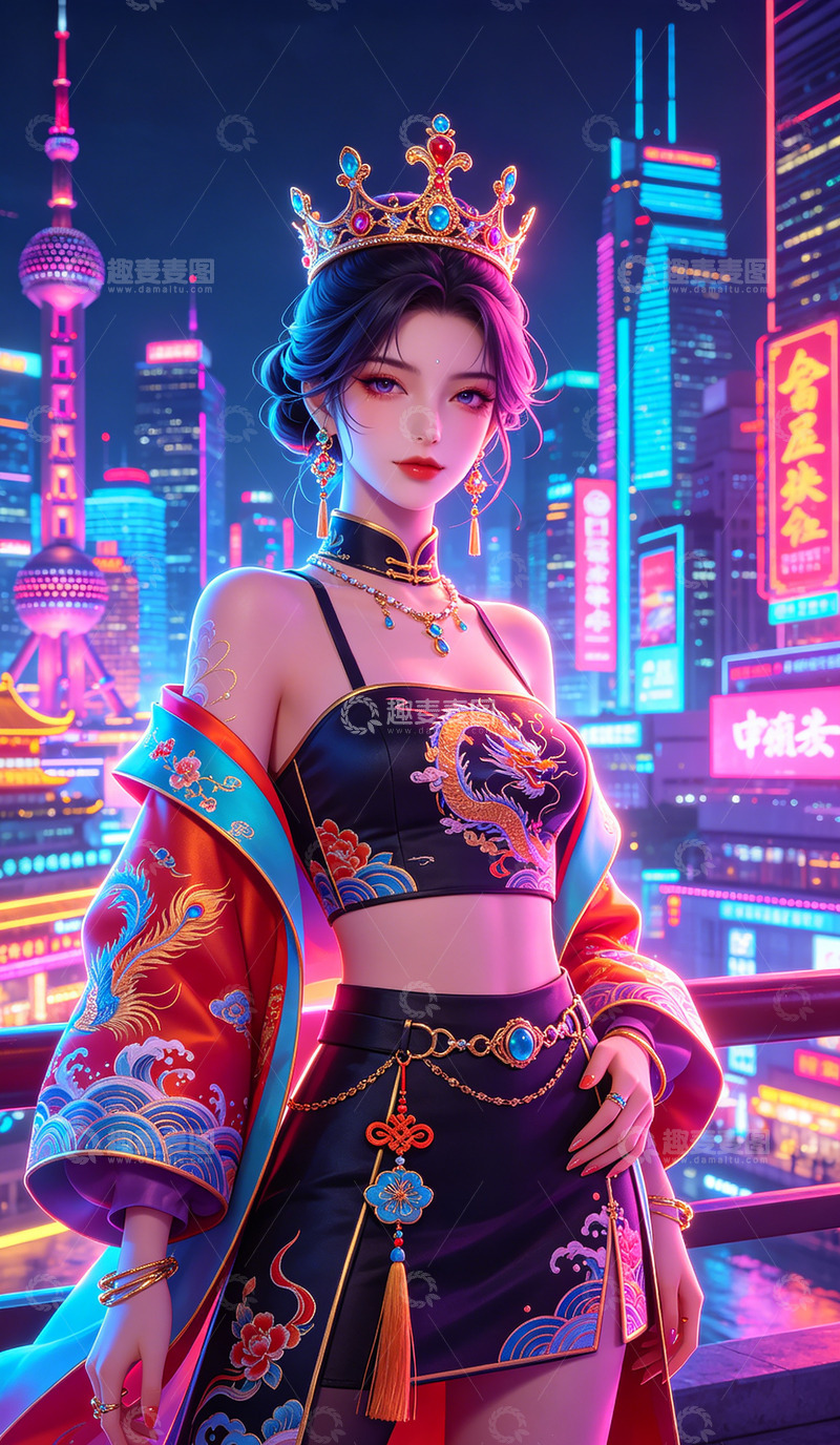 高清大图下载【趣麦麦图】未来都市国风少女形象设计