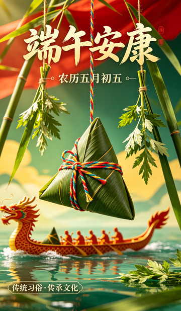 端午节日粽香龙舟图