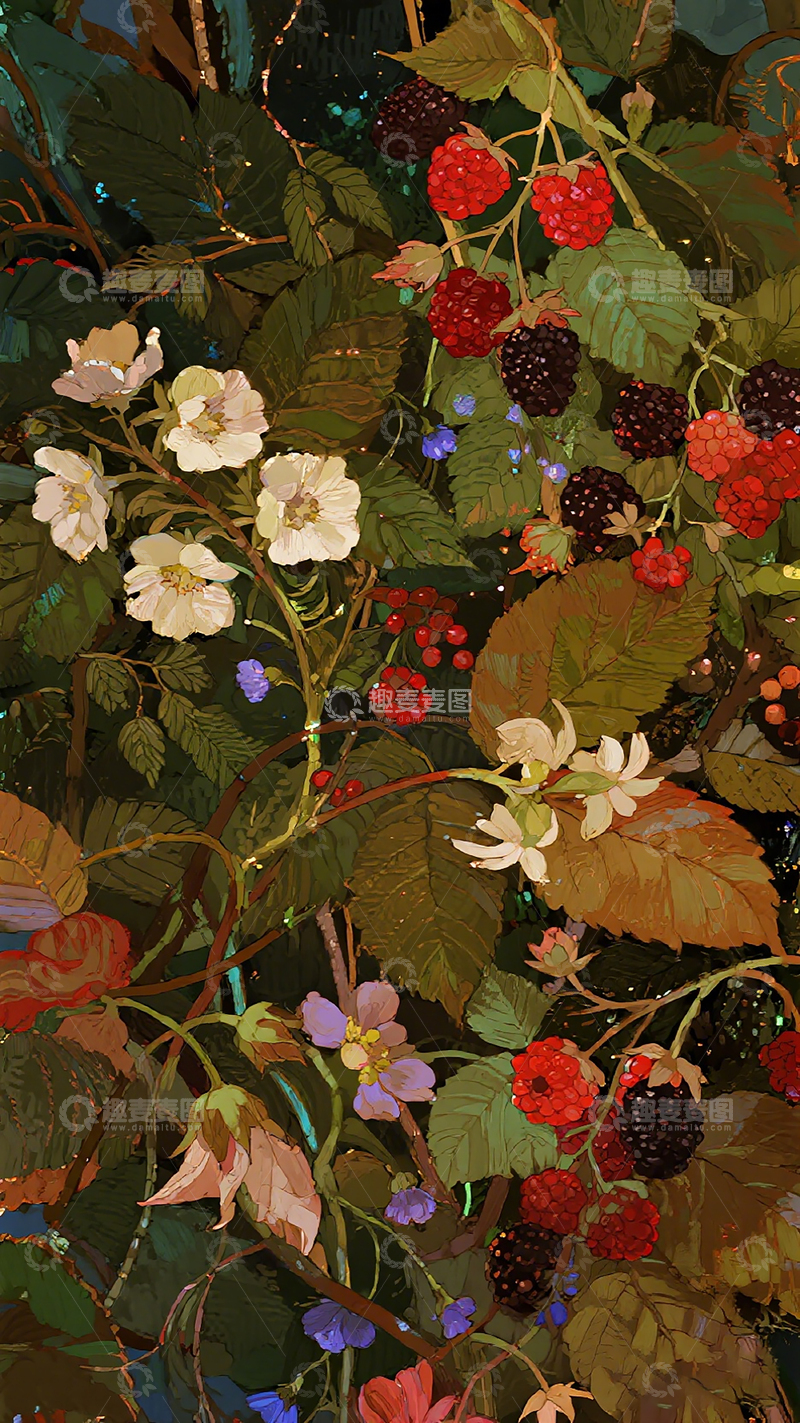 高清大图下载【趣麦麦图】插画风格浆果花卉图