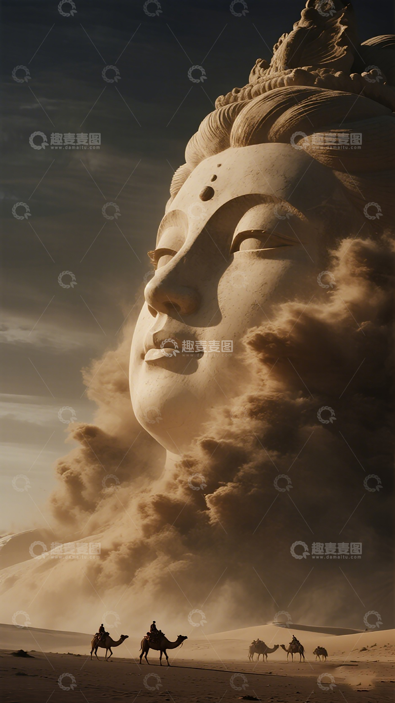 高清大图下载【趣麦麦图】沙漠巨佛骆驼影沙雕场景艺术摄影