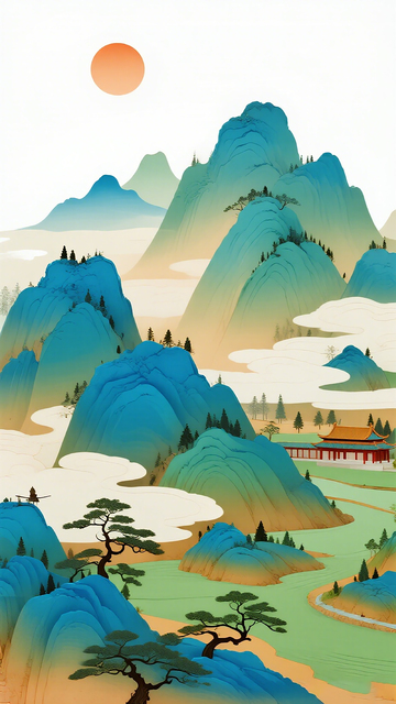 山水画风景插画