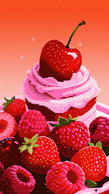 像素风水果奶油甜点插画