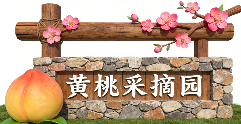 高清大图下载【趣麦麦图】田园风黄桃采摘园标识设计素材