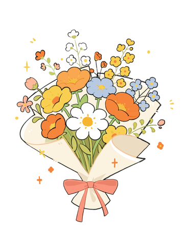 手绘卡通花束插画设计素材