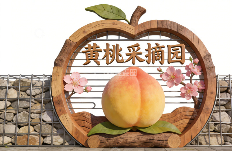 高清大图下载【趣麦麦图】苹果造型黄桃采摘园指示牌景观小品
