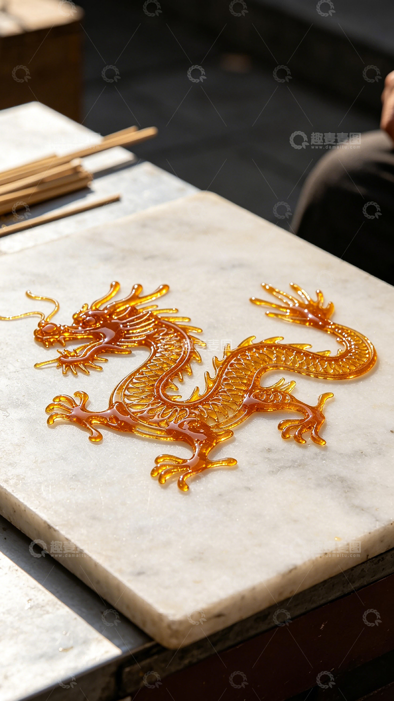 高清大图下载【趣麦麦图】糖画艺术中国龙制作过程展示