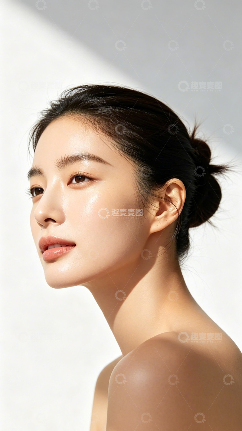 高清大图下载【趣麦麦图】简约光影女性侧面人像写真