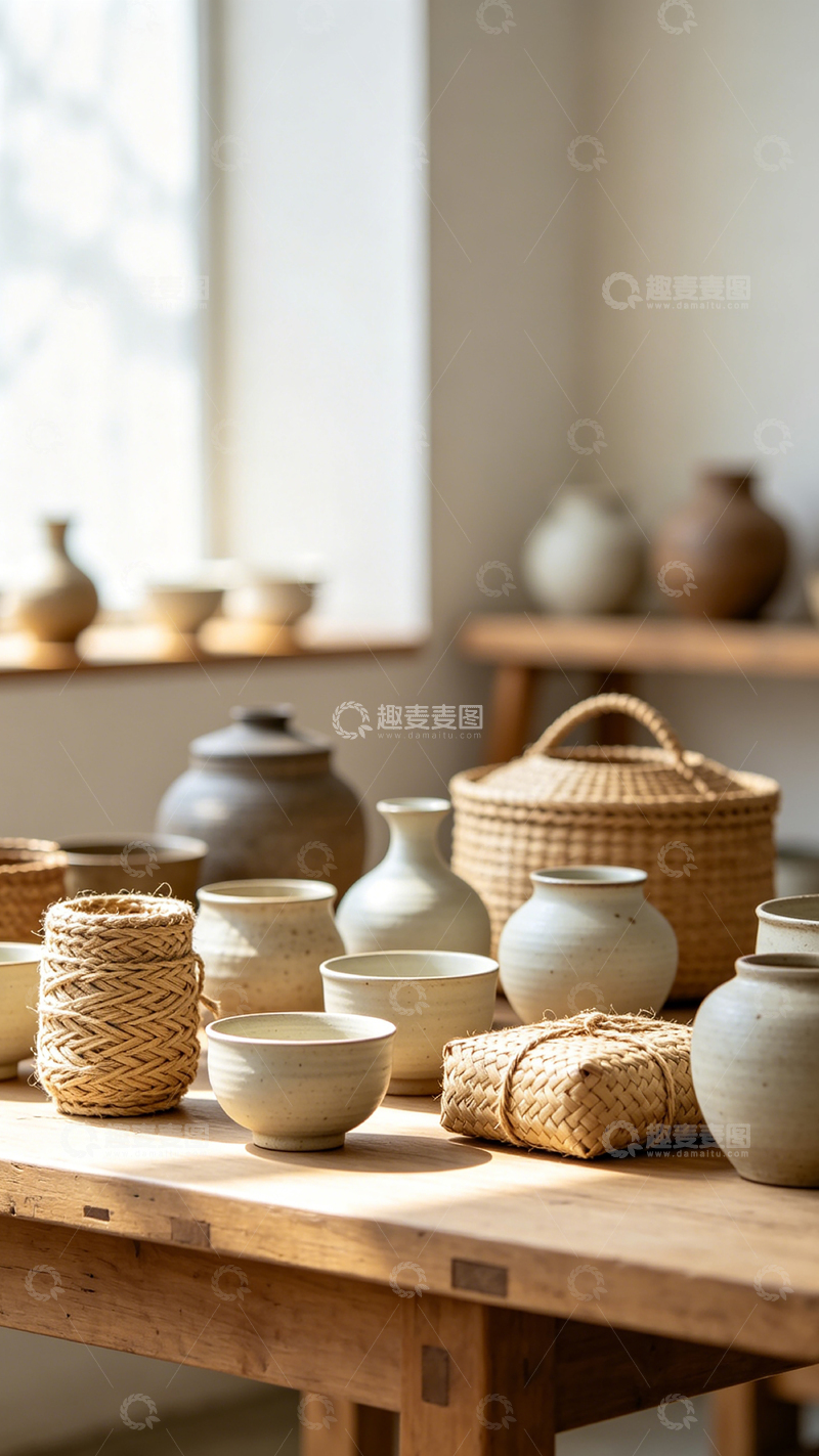 高清大图下载【趣麦麦图】简约陶艺品展示家居装饰