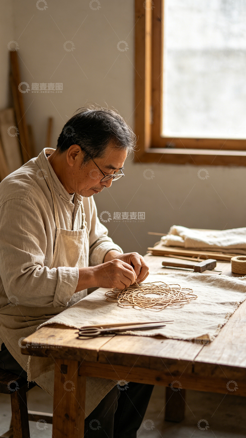 高清大图下载【趣麦麦图】工匠手工编织技艺