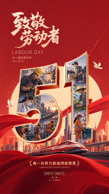红色调五一劳动节宣传海报设计素材