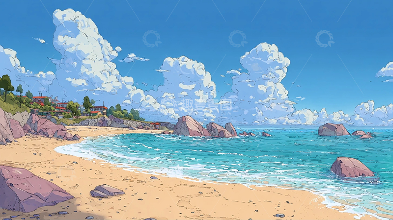 高清大图下载【趣麦麦图】云卷浪涌的夏日幻想海岸