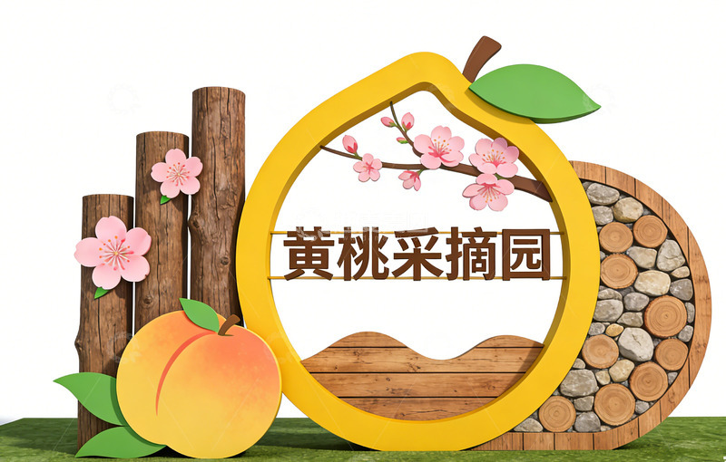高清大图下载【趣麦麦图】黄桃采摘园宣传牌设计景观小品