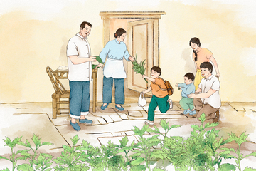 端午节习俗民俗躲端午家庭包粽子温馨插画