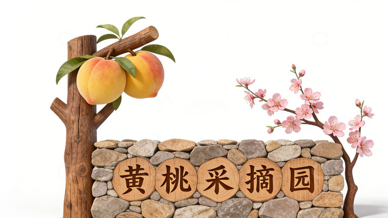高清大图下载【趣麦麦图】田园风黄桃采摘园标识设计景观小品