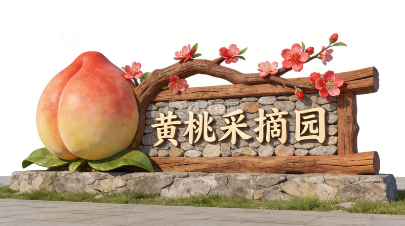 高清大图下载【趣麦麦图】黄桃采摘园景观小品标志设计