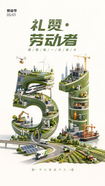 劳节赞歌劳动者创意插画