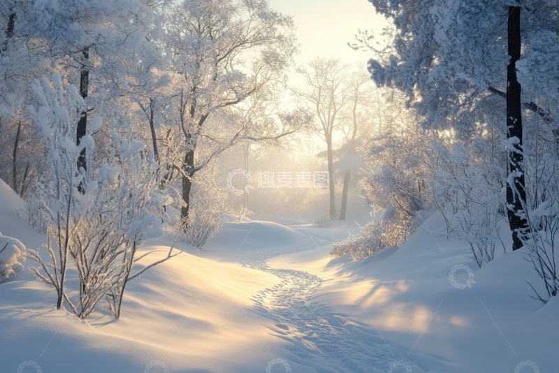 高清大图下载【趣麦麦图】冬季落雪的森林
