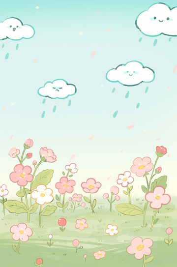 手绘卡通雨滴花卉背景图