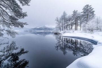 冬季湖泊水池自然美景