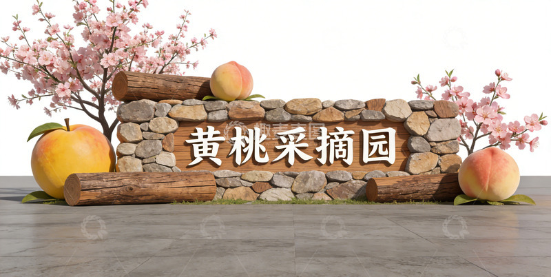 高清大图下载【趣麦麦图】石墙桃树采摘园标识景观小品