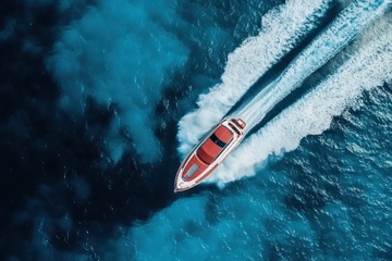 行驶在大海上的一艘汽艇