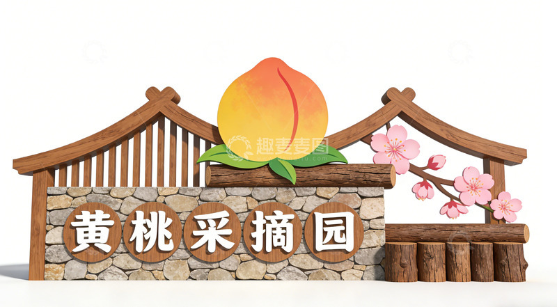 高清大图下载【趣麦麦图】黄桃采摘园木质标牌景观小品