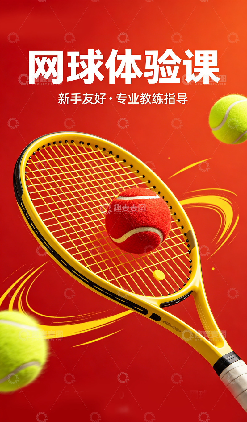 高清大图下载【趣麦麦图】-网球体验课设计宣传海报素材