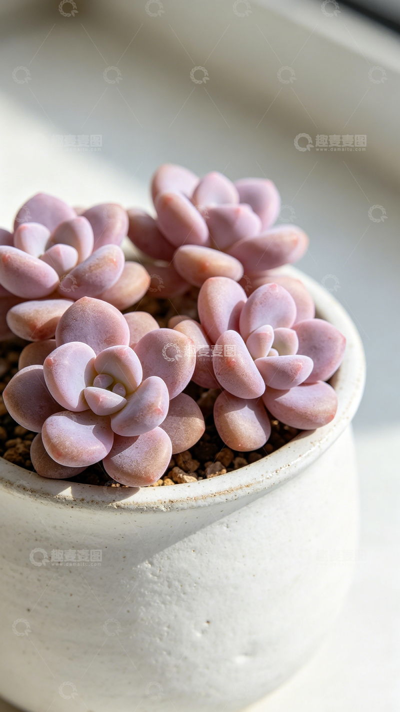 高清大图下载【趣麦麦图】粉色多肉植物盆栽特写