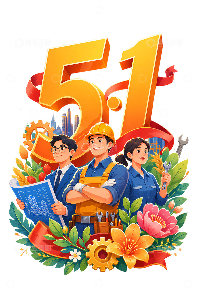 高清大图下载【趣麦麦图】五一劳动节工人庆祝插画