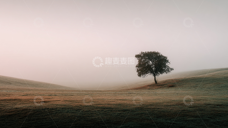 高清大图下载【趣麦麦图】雾中起伏山丘的静谧守望者