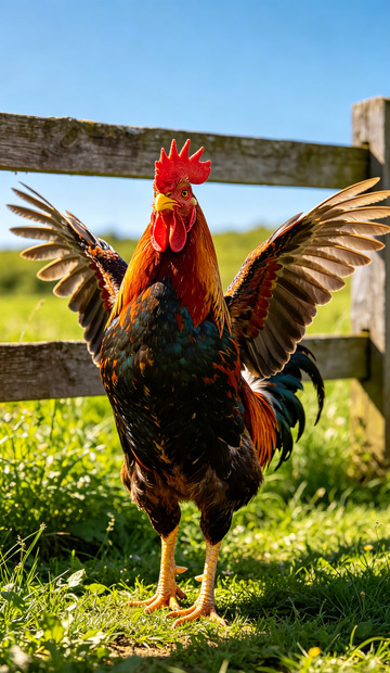 田园风光公鸡展翅图