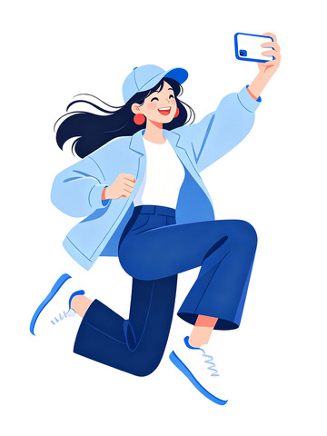 扁平风自拍女孩插画免扣设计素材