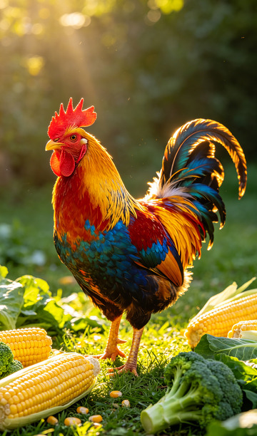 田园风光公鸡与蔬果